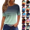 T Shirts For Women Pleated Round Neck Dressy Casual Blouses Printing Short Sleeve Summer Tops Loose Fit