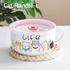 Large Capacity Salad Bowl Noodle Ceramic Bowls with Lid Cute Cartoon Pattern Food Container Household Tableware Kitchen Supplies