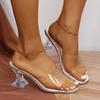 Transparent Heels Slippers Women Summer Slip On High Heeled Party Shoes Female Sexy Open Toe Square Toe Shaped Heel High Sandals