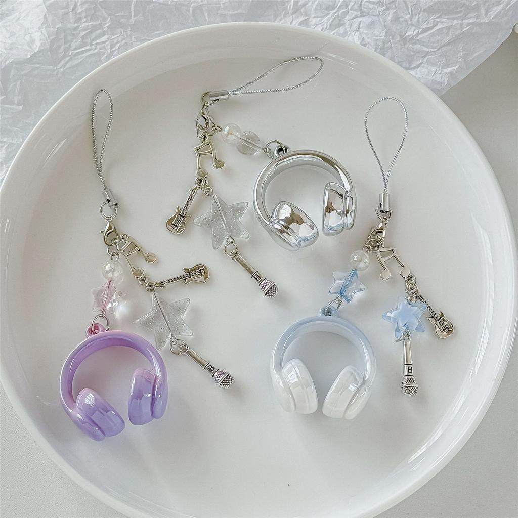 Trendy Headphone Shaped Keychain Bag Ornament Phone Lanyard Feature Star Music Notes for Students and Music Lovers