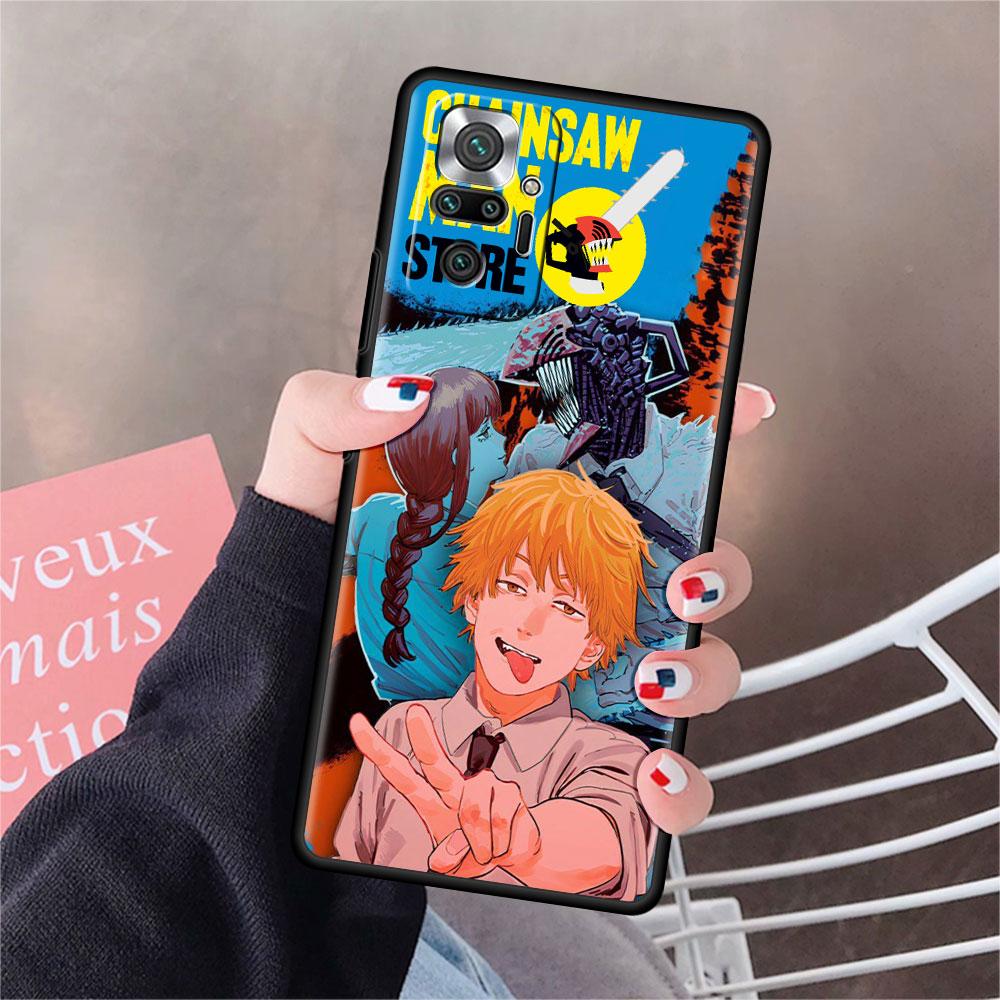 Luxury Black Phone Case For Xiaomi Redmi Note 11 10 9 8 7 Pro 9S 9A 9C 10s 8T K40 10C 10S Funda Cover Anime Chainsaw Man
