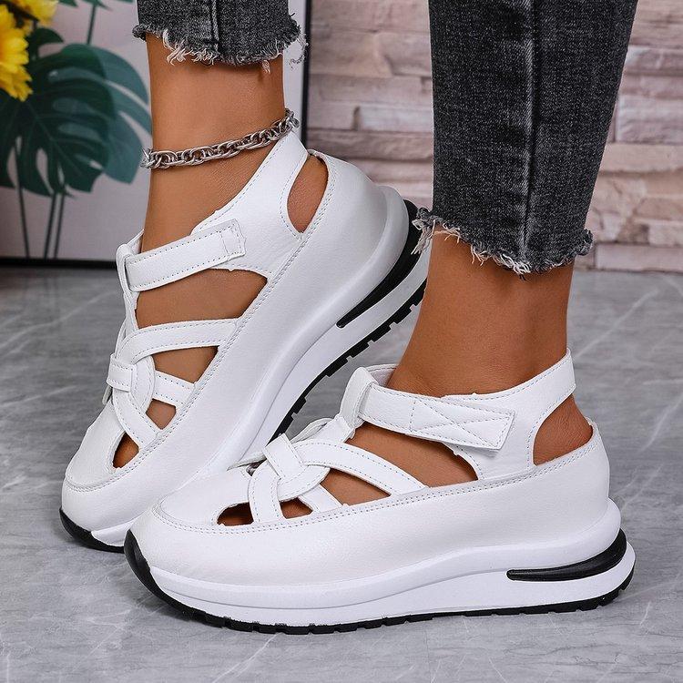 Summer New Slope Heel Sandals Women's Bag Head Hollow Breathable Women's Muffin Thick Bottom Velcro Women