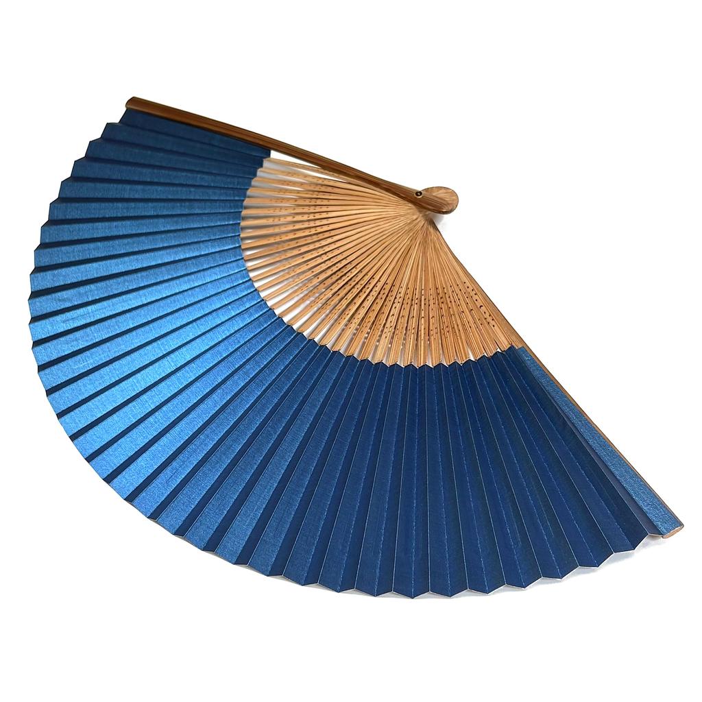 Hanakanzashi Folding Premium Paper Single Japanese Metallic Flowing Water Size 81 Men's Fan, Fan, Item, 21.5cm, Pattern, Blue, Design, (Blue)