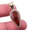 Natural Mahogany Obsidian Gemstone 925 Solid Silver Two Tone Pendant 1.50" s2Z53