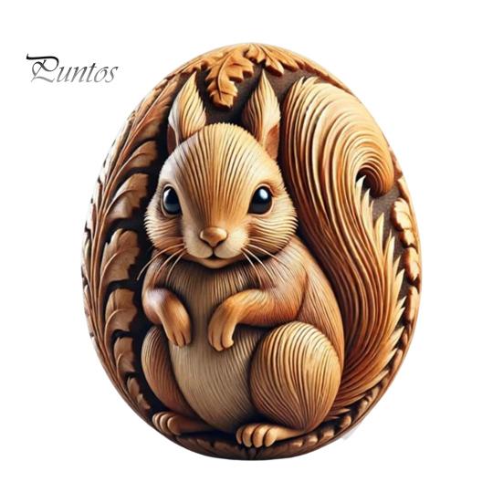 Animal Easter Carving Craft Egg Wooden Owl Squirrel Monkey Animals Carved Eggs for Home Tiered Tray Table Decor