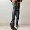 Plus Size 34-46 Women Boots Sexy Thigh High Boots Stretch PU Leather Over-the-knee Heeled Boots Black Red Autumn Winter Shoes