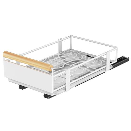 Bowl Dish Storage Rack Large Capacity with Adhesive Rail Pull Out Sliding Drawer Cabinet Organizer Detachable Drainage Plate Heavy Duty Slide Out