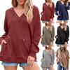 Women's Casual Fashion V-Neck  Solid Color Long Sleeve Hooded Sweatshirt