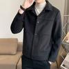 Men Jacket Solid Color Lapel Casual Coat for Autumn Winter Button Long Sleeve Versatile Tops Loose