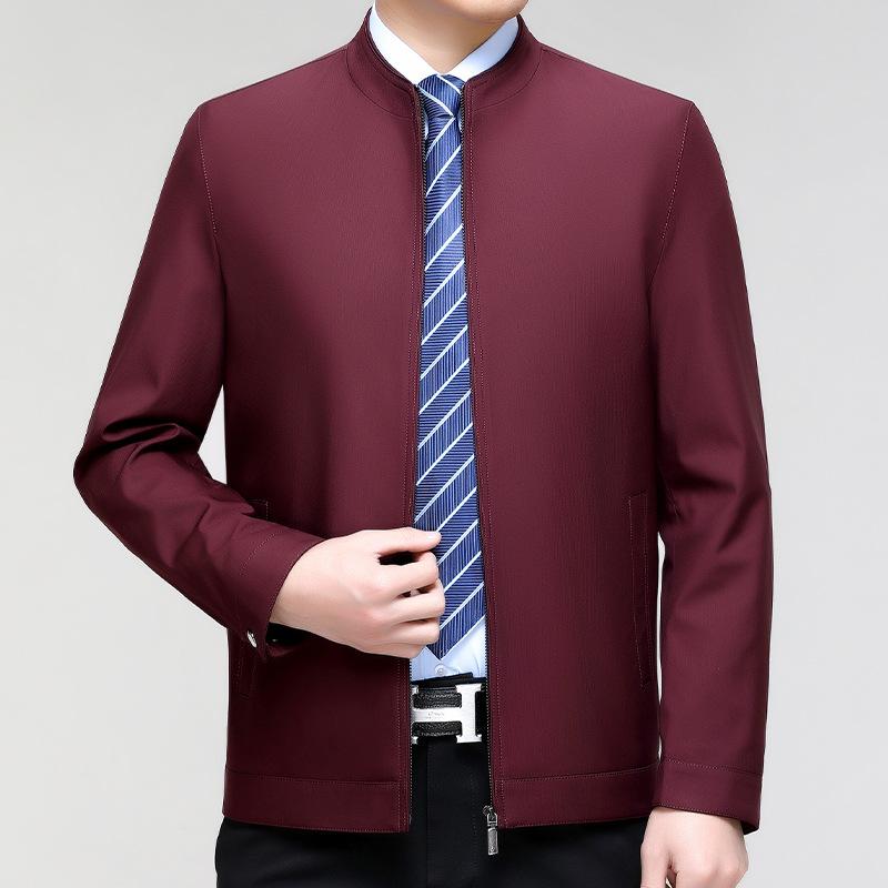Spring and Autumn New Business Casual Men's Stand Collar Jacket Middle-aged Loose Dad's Large Size Jacket Thin Top