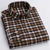Men's Fashion Brushed Flannel Plaid Striped Shirts Single Patch Pocket Comfortable 100% Cotton Long Sleeve Standard-fit Shirt