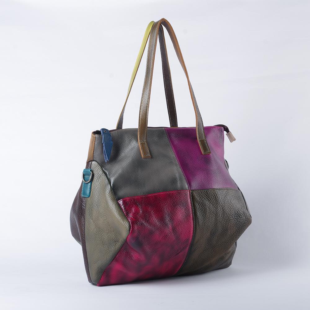 Retro Soft Genuine Leather Bag for Women  Leather Shoulder Bag  Casual Crossbody  Large Capacity  Color Contrast