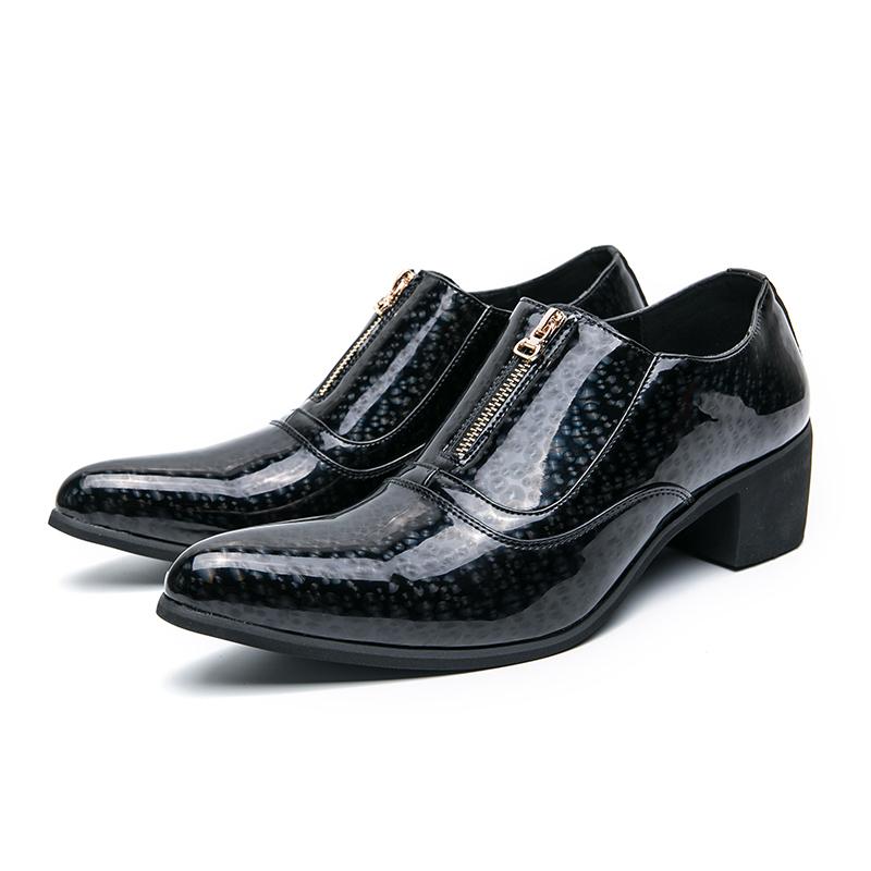 Leather Shoes For Men High-heeled Society Spike Leather Shoes Man British Style Business Platform Formal Zipper Leather Shoes