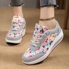 Women Breathable Toning Shoes Flower Printed Comfortable Thick Soles Swing Shoes Platform Wedge Slimming Sneakers