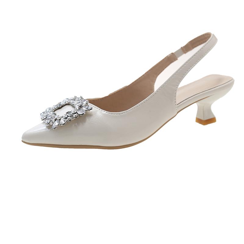 Summer Women Sandals New Women's Shoes Pointed Toe Shallow Nude Pink Diamond Shoes Low Heel Back Strappy Women Dress Shoes