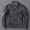 Retro Distressed First-layer Calf Leather Business Casual Genuine Leather Jacket for Men with Lapel Middle-aged Leather Jacket