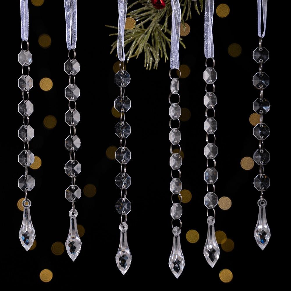 6pcs/set Transparent Acrylic Ice Pendants Sparkling Christmas Tree Hanging Festival Favors