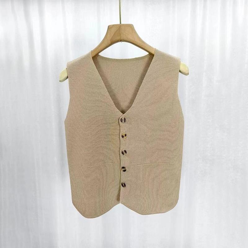 French Temperament V-Neck Single Breasted Sleeveless Casual Knitted Vest For Women
