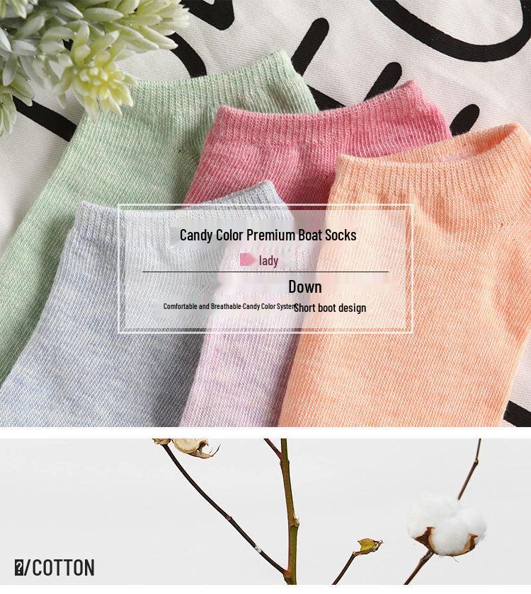 New Women's Autumn Candy Color Cotton Boat Socks - Breathable, Short Style