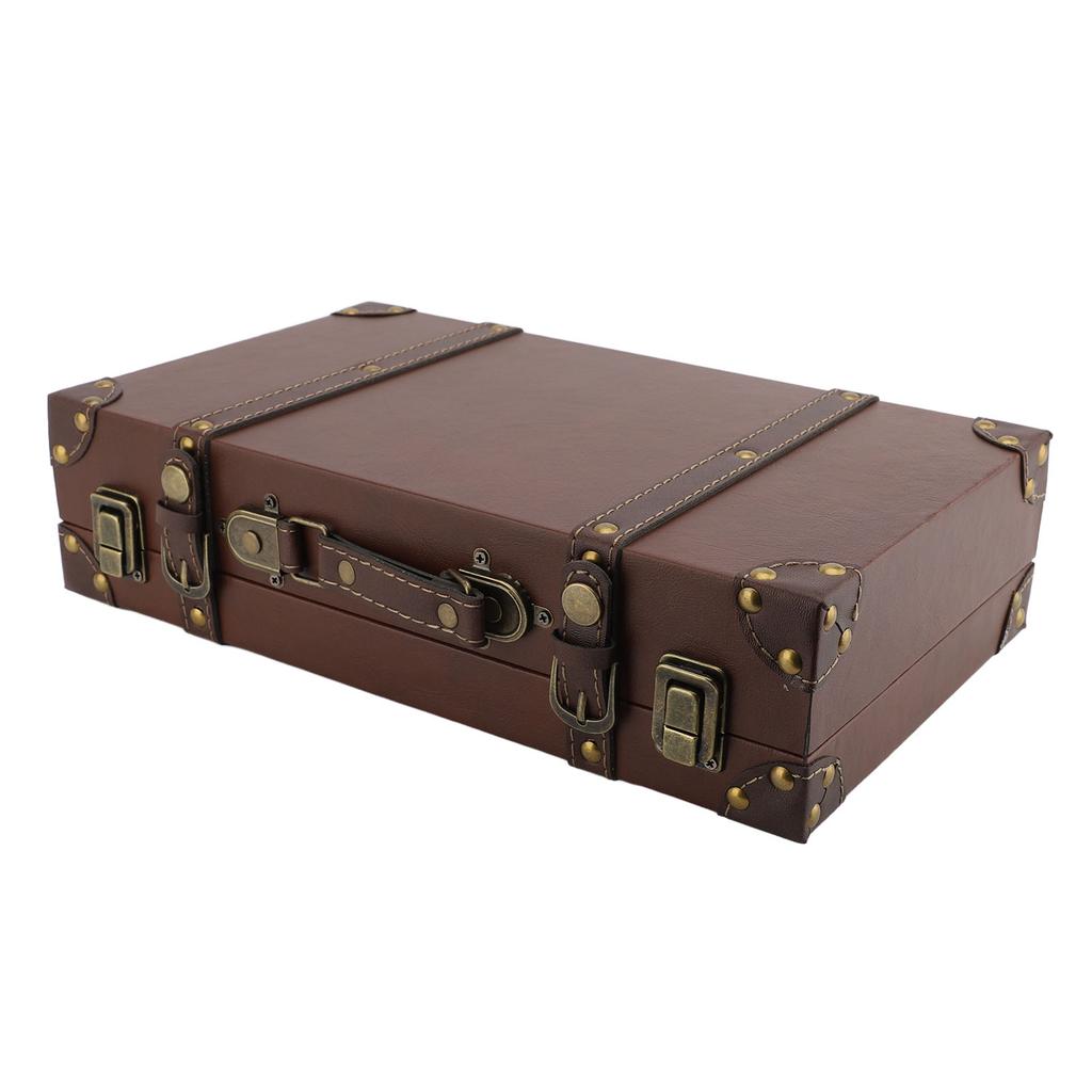 Vintage Suitcase 34x20.5x8cm Wooden Leather Decorative Luggage Trunk for Decoration Storage Photogra