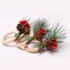 6pcs with Red Berries Christmas Pine Needle Napkin Ring Wooden Napkin Buckle  Restaurant