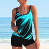 Women's Shoulder Strap Swimsuit Multicolored Graffiti Print Bikini Tankini Swimsuit