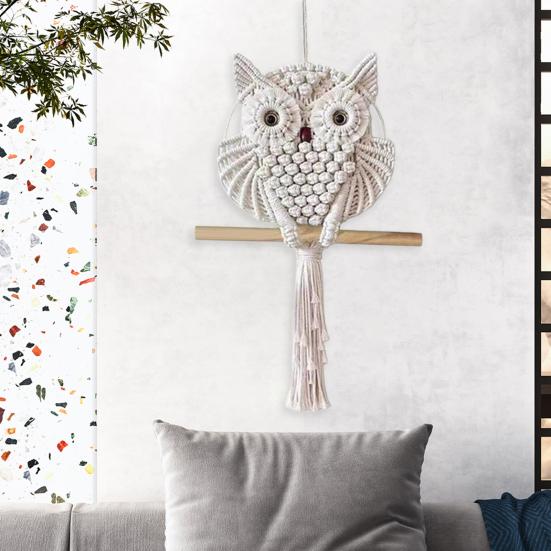 Owl Macrame Wall Hanging Decor for Living Room Office Bedroom Hand Woven Boho Tapestry Owl Markaf Wall Art Crafts