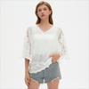 2025 Summer Women V-Neck T-Shirt Basic Lace New Fashion Tops Lace Tees Casual Loose Tees