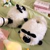 Fluffy White Sheep Fur Slides Women Memory Foam Fuzzy Mules Slipper Closed Toe House Shoes Woman Fun Animal Indoor Floor Slipper