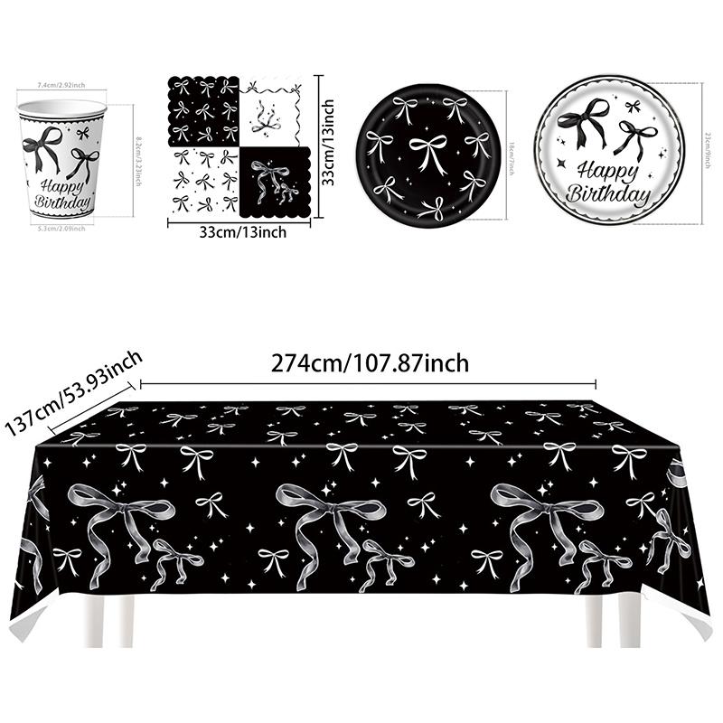 Black And White Bow Theme Kids Disposable Paper Plate Tablecloth Tissue Paper Party Set Decoration Decoration Supplies