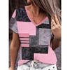 Women's Fashion Elegant Simple Irregular Geometric Pattern 3D Print V-neck Short Sleeve Casual T-shirt