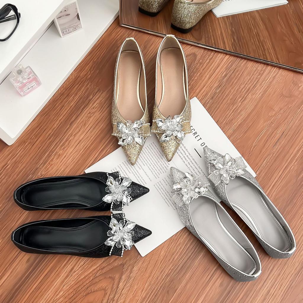 Fashion Pointed Single Shoes 2025 Spring Women's Light Luxury Style Bow Commuter Style Work Shoes Versatile Soft Sole Flats