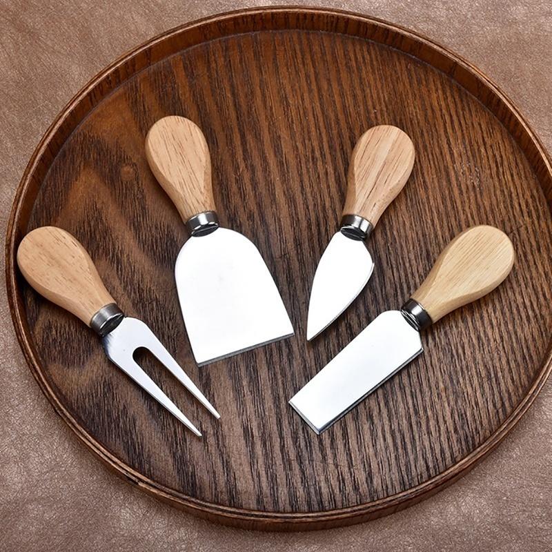 New 4PCS Wooden Handle Cheese Knives Sets High Quality Cheese Tool Set Cheese Cutting Knife Slicer