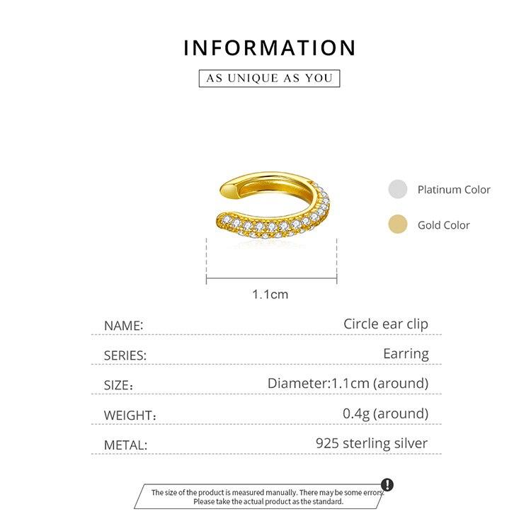 Bamoer 1 PCS Colorful Zircon Ear Clip, Women Genuine 925 Sterling Silver Clear CZ Statement Wedding Jewelry