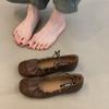 Spot Version~ Retro Pleated Lace-up Flat Mary Jane Shoes Shallow Mouth Single Shoes Women's Round Head One Pedal Ballet Shoes