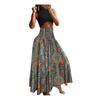 Women Maxi Skirt High Waist Wide Elastic Waist A-Line Retro Printed Skirt Summer Loose Fit Long Skirt Streetwear