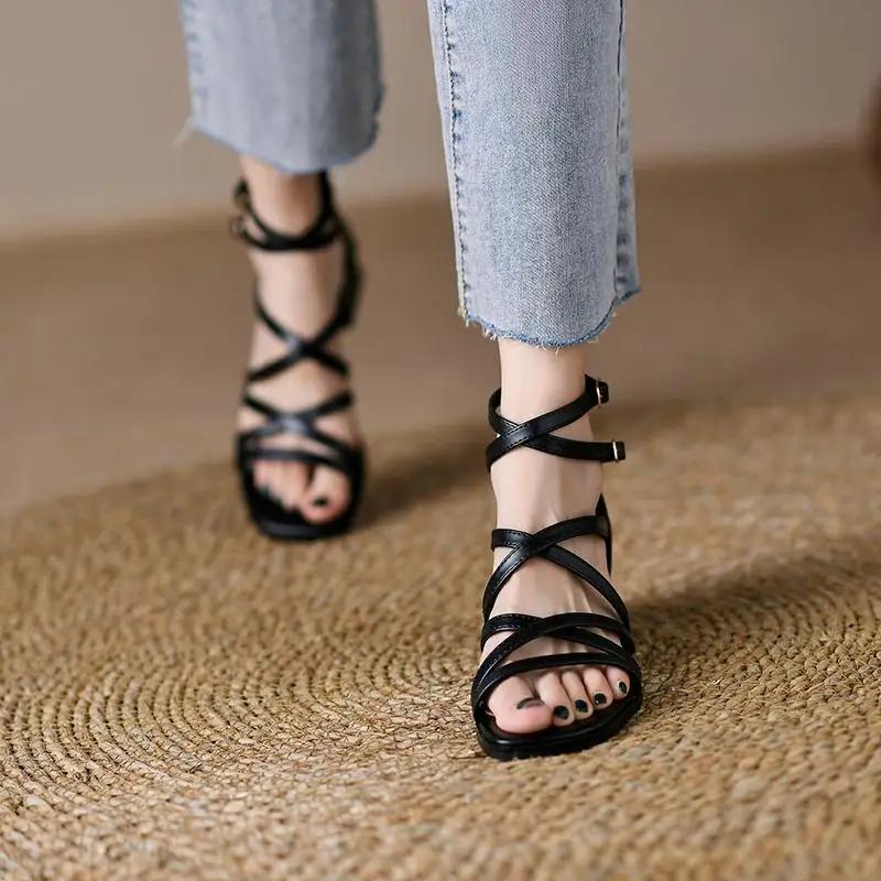 Fashion Thick Heel Chunky Ladies Shoes Roman Style Block Women's Sandals New Breathable Fashion Daily Designer On Sale Comfort
