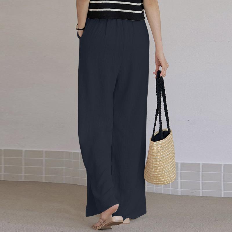 Spring and Summer New Cotton Hemp Loose Elastic Waist Women's Wide Leg Pants