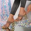 Fashion Brand Design High Heels Gold Silver Glitter Sandals Women Square Toe Plus Size 35-43 Summer Mule Shoes Woman Gladiator Slippers