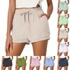 Women's Casual Summer Sports Shorts Solid Color Cotton And Linen Pants Fashion Elastic Drawstring Shorts