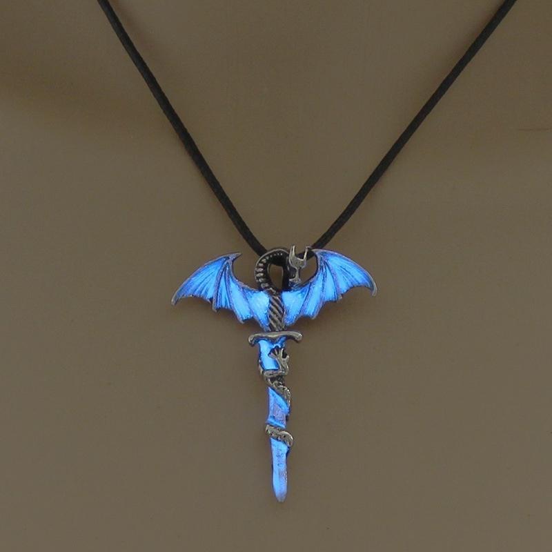 European and American Halloween Creative Male Rock Fashion Dragon Sword Winding Necklace Luminous Pendant Necklace Ornaments