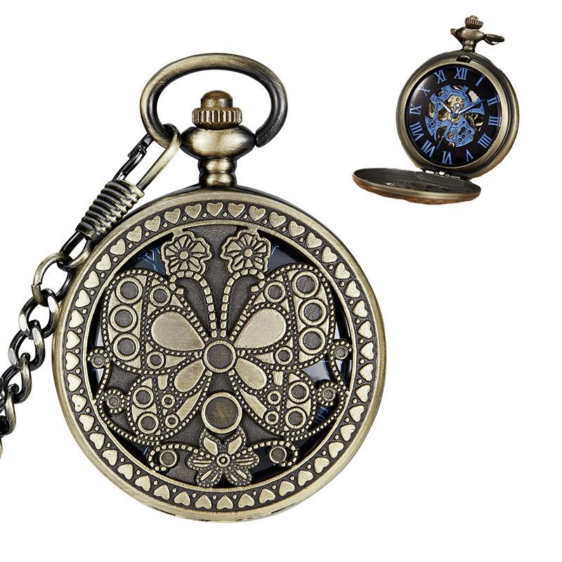 Butterfly Dragonfly Flip Retro Copper Mechanical Pocket Watch