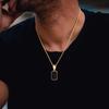 Casual Mens Geometric Square Necklaces,Black Enamel Rectangle Pendant with Rope Box Long Chain Collar,Stylish Zircon Gifts