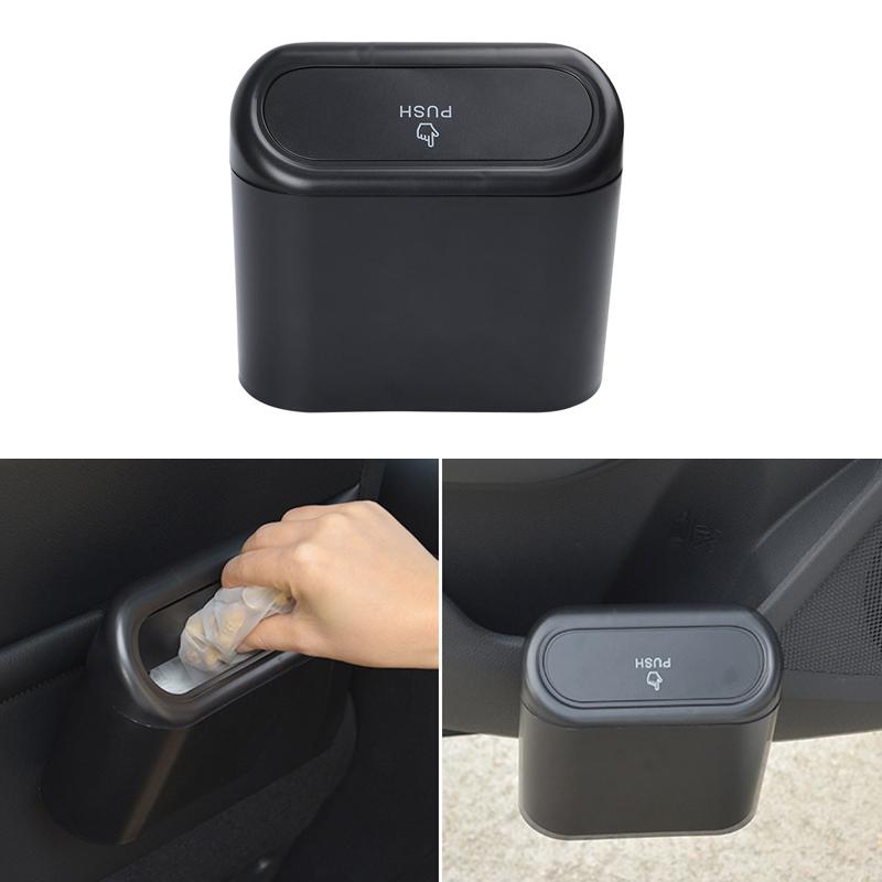 Car Trash Bin Hanging Vehicle Garbage Dust Case Storage Box Black ABS Square Pressing Type Trash Can Auto Interior