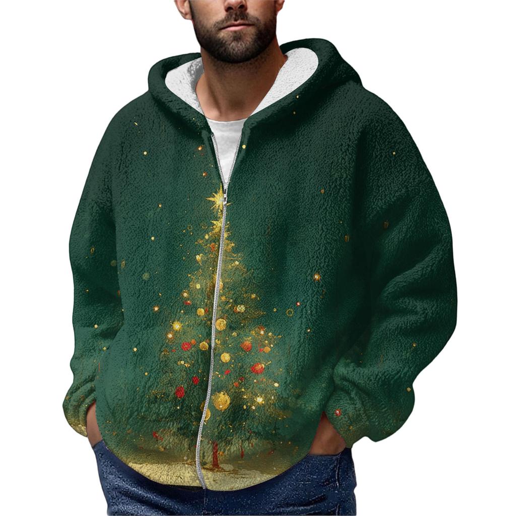 Мужская зимняя флисовая толстовка с капюшоном на молнии с накладным карманом, повседневная куртка