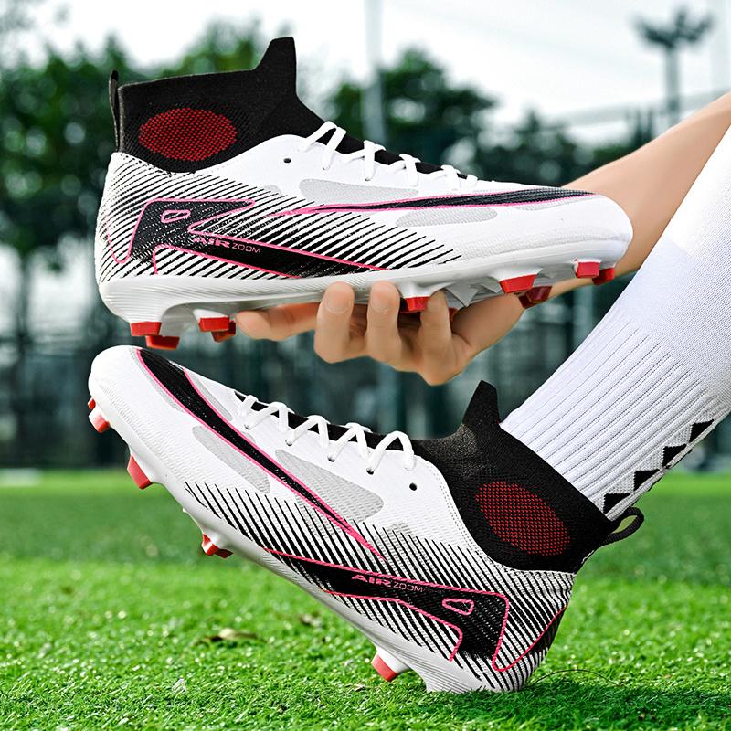 Brand Fashion Blue Football Training Shoes Men Women Long Spikes Professional Soccer Cleats Men Breathable Socks Futsal Boots