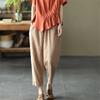 Harajuku Summer High Waist Elastic Women's Cotton Linen Wide Leg Capris Pants for Women Baggy Harem Pants Woman Trousers