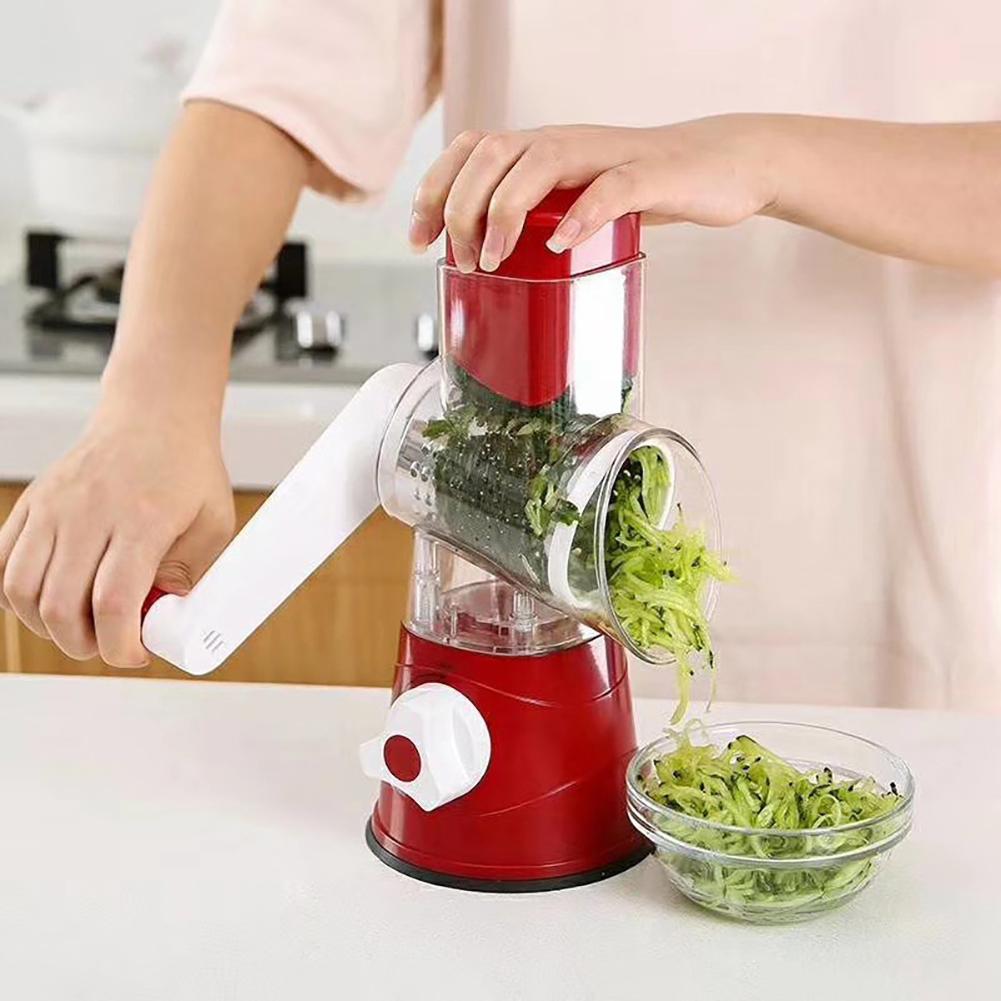 Hand-Crank Vegetable Cutter & Slicer Manual Kitchen Cheese Chopper Machine With 3 Adjustable Sharp Drums Multi-Function Garlic Potato Shredder