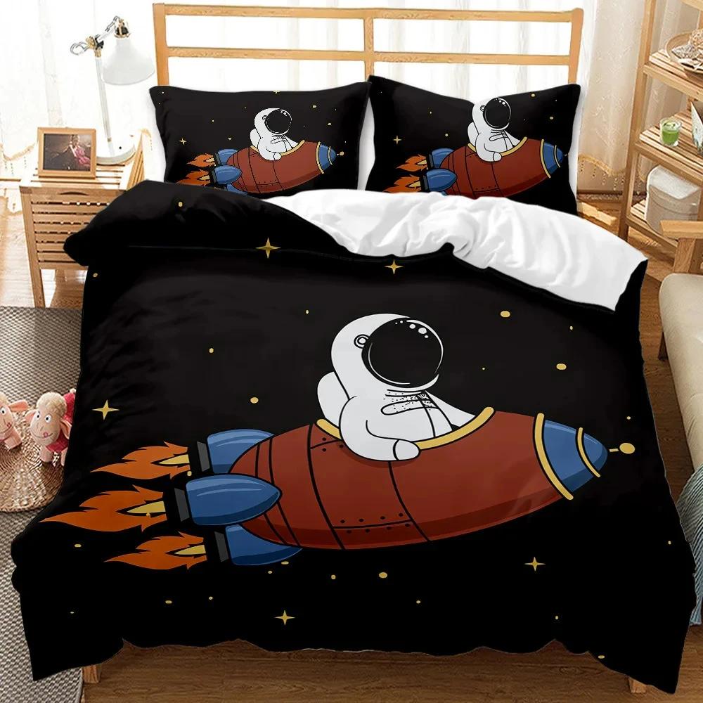 Astronaut Duvet Cover Set, Space Bedding Set for Kids Boys, Sky Galaxy Themed Comforter Cover, Queen/King/Twin Size Quilt Cover