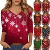 Women's T Shirt CHristmas Print 3/4 Sleeve Daily Weekend Fashion Basic V- Neck Regular Top